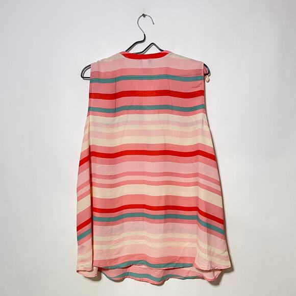 Torrid Sleeveless Blouse Womens 2XL Pink Striped V-Neck Henley Chiffon Tank Top - Picture 6 of 10